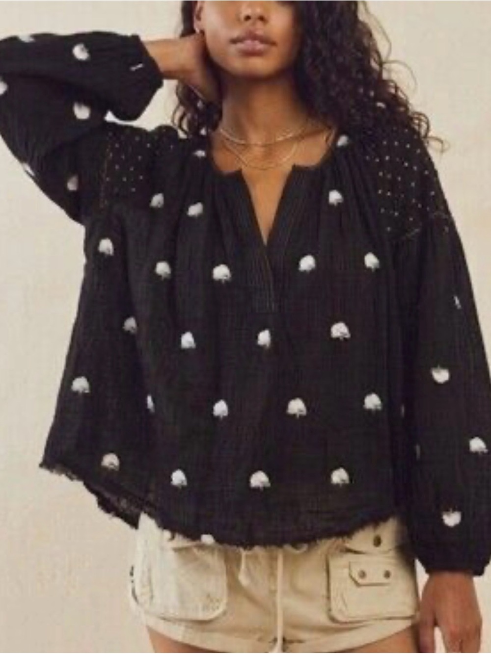 Free People Embroidered Floral Peasant Blouse Long Sleeve Boho Festival M